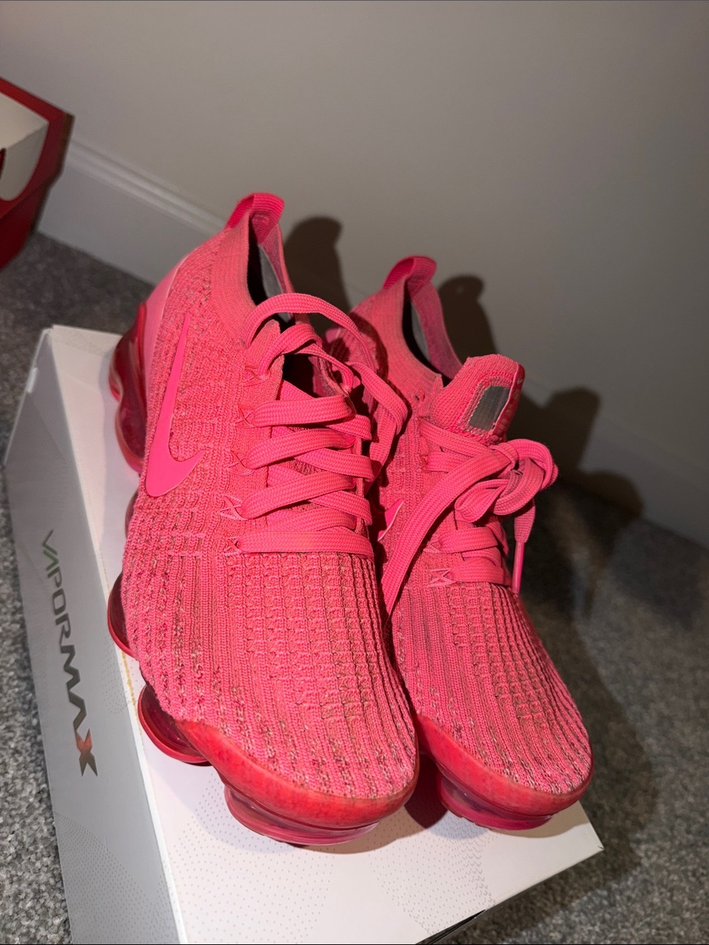 Nike Pink Flyknit VaporMax Running Shoes